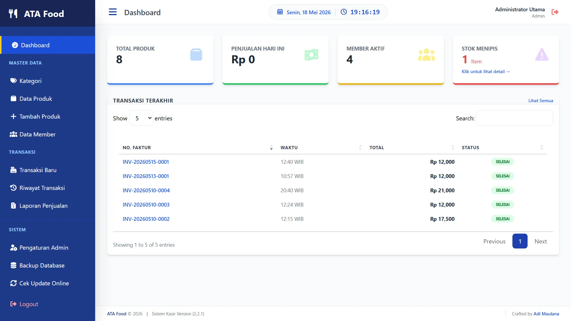 APLIKASI KASIR TOKO ATA - POINT OF SALE (POS)